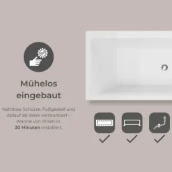 Badewanne Schulte Tiber Vorwand eckig 1700x750 mm weiß inkl. Ablaufgarnitur Push-Up, Chrom