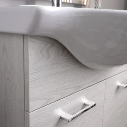 Badezimmermöbel auf dem Boden 75cm 2 Türen weiße Eiche und Spiegel mit Lampe | Rimini