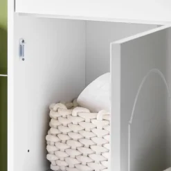 Badezimmerschrank mit verstellbaren Einlegeböden und offenen Regalen in Weiß BZR207-W