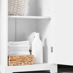 Badezimmerschrank mit verstellbaren Einlegeböden und offenen Regalen in Weiß BZR207-W
