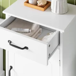 Badezimmerschrank mit verstellbaren Einlegeböden und offenen Regalen in Weiß BZR207-W