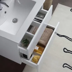 Badmöbelset 60 cm – Unterschrank mit Auszügen, Waschbecken, Spiegel mit Lampe | Benaco