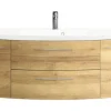 Badmöbel-Set Cassca Sprint BxT 121 x 46,2 cm Frontfarbe Eiche riviera 2-teilig mit Waschtisch Mineralmarmor