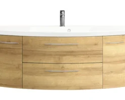 Badmöbel-Set Cassca Sprint BxT 121 x 46,2 cm Frontfarbe Eiche riviera 2-teilig mit Waschtisch Mineralmarmor