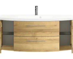 Badmöbel-Set Cassca Sprint BxT 121 x 46,2 cm Frontfarbe Eiche riviera 2-teilig mit Waschtisch Mineralmarmor