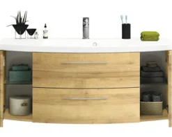 Badmöbel-Set Cassca Sprint BxT 121 x 46,2 cm Frontfarbe Eiche riviera 2-teilig mit Waschtisch Mineralmarmor