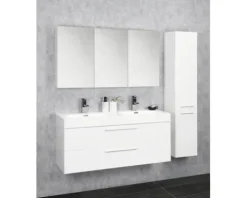 Badmöbel-Set Differnz Somero BxHxT 120 x 170 x 38 cm Frontfarbe weiß hochglanz mit Waschtisch Mineralguss weiß