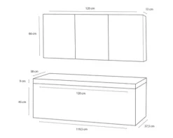 Badmöbel-Set Differnz Somero BxHxT 120 x 170 x 38 cm Frontfarbe weiß hochglanz mit Waschtisch Mineralguss weiß