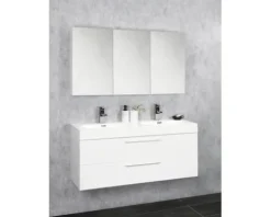 Badmöbel-Set Differnz Somero BxHxT 120 x 170 x 38 cm Frontfarbe weiß hochglanz mit Waschtisch Mineralguss weiß
