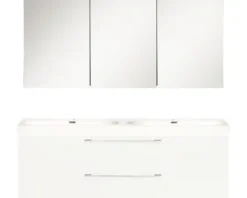 Badmöbel-Set Differnz Somero BxHxT 120 x 170 x 38 cm Frontfarbe weiß hochglanz mit Waschtisch Mineralguss weiß