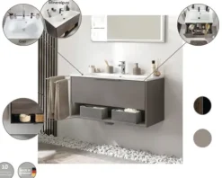 Badmöbel-Set FACKELMANN B.Paris BxHxT 705 x 493 x 465 mm Frontfarbe cubanit grey mit Glaswaschtisch