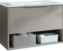 Badmöbel-Set FACKELMANN B.Paris BxHxT 705 x 493 x 465 mm Frontfarbe cubanit grey mit Glaswaschtisch