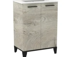Badmöbel-Set FACKELMANN TE-A BxHxT 612 x 1019 x 400 mm Frontfarbe eiche natur mit Keramikwaschtisch