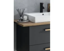 Badmöbel-Set Möbelpartner Duo 822 BxHxT 82,2 x 61,5 x 50 cm Frontfarbe anthrazit matt mit Waschtisch Keramik weiß