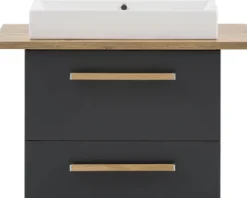 Badmöbel-Set Möbelpartner Duo 822 BxHxT 82,2 x 61,5 x 50 cm Frontfarbe anthrazit matt mit Waschtisch Keramik weiß