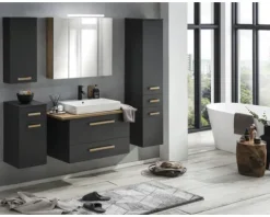 Badmöbel-Set Möbelpartner Duo 822 BxHxT 82,2 x 61,5 x 50 cm Frontfarbe anthrazit matt mit Waschtisch Keramik weiß