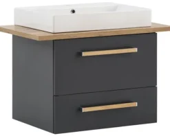 Badmöbel-Set Möbelpartner Duo 822 BxHxT 82,2 x 61,5 x 50 cm Frontfarbe anthrazit matt mit Waschtisch Keramik weiß