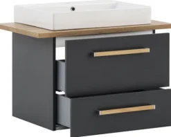 Badmöbel-Set Möbelpartner Duo 822 BxHxT 82,2 x 61,5 x 50 cm Frontfarbe anthrazit matt mit Waschtisch Keramik weiß