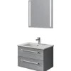Badmöbel-Set Pelipal Cavallino BxHxT 75 x 200 x 45 cm Frontfarbe graphit struktur quer mit Keramik-Waschtisch weiß, Waschtischunterschrank mit Griff und Spiegel