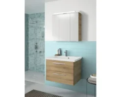 Badmöbel-Set Pelipal Kumba BxHxT 80 x 200 x 51 cm Frontfarbe eiche riviera mit Mineralguss-Waschtisch weiß 99.77022647