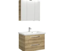 Badmöbel-Set Pelipal Kumba BxHxT 80 x 200 x 51 cm Frontfarbe eiche riviera mit Mineralguss-Waschtisch weiß 99.77022647