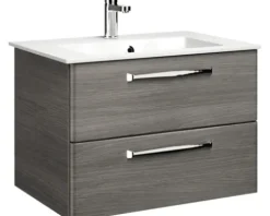Badmöbel-Set Pelipal Kumba BxHxT 137 x 200 x 50 cm Frontfarbe graphit struktur quer 5-teilig und mehr mit Mineralguss-Waschtisch, Midischrank und Unterschrank 99.770125192