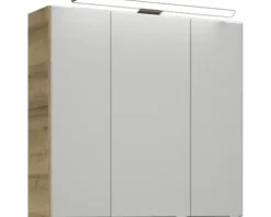 Badmöbel-Set Pelipal Kumba BxHxT 137 x 200 x 50 cm Frontfarbe eiche riviera 5-teilig und mehr mit Glas-Waschtisch weiß, Hochschrank und Unterschrank 99.770326472
