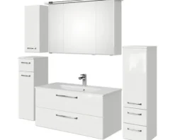 Badmöbel-Set Pelipal Kumba BxHxT 167 x 200 x 50 cm Frontfarbe weiß glanz 5-teilig und mehr mit Mineralguss-Waschtisch weiß, Midischrank, Unterschrank und Wandschrank 99.1070125093