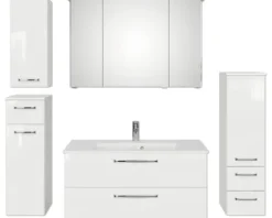 Badmöbel-Set Pelipal Kumba BxHxT 167 x 200 x 50 cm Frontfarbe weiß glanz 5-teilig und mehr mit Mineralguss-Waschtisch weiß, Midischrank, Unterschrank und Wandschrank 99.1070125093
