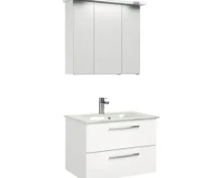 Badmöbel-Set Pelipal Kumba BxHxT 77 x 200 x 50 cm Frontfarbe weiß hochglanz mit Glas-Waschtisch weiß 99.77032509