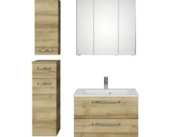 Badmöbel-Set Pelipal Kumba BxHxT 107 x 200 x 50 cm Frontfarbe eiche riviera 5-teilig und mehr mit Mineralguss-Waschtisch weiß, Unterschrank und Wandschrank 99.770126474