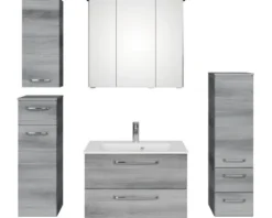 Badmöbel-Set Pelipal Kumba BxHxT 137 x 200 x 50 cm Frontfarbe graphit struktur quer 5-teilig und mehr mit Mineralguss-Waschtisch, Midischrank, Unterschrank und Wandschrank 99.770125193
