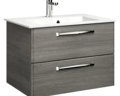 Badmöbel-Set Pelipal Kumba BxHxT 137 x 200 x 50 cm Frontfarbe graphit struktur quer 5-teilig und mehr mit Mineralguss-Waschtisch, Midischrank, Unterschrank und Wandschrank 99.770125193