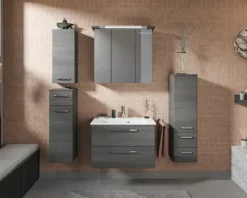 Badmöbel-Set Pelipal Kumba BxHxT 137 x 200 x 50 cm Frontfarbe graphit struktur quer 5-teilig und mehr mit Mineralguss-Waschtisch, Midischrank, Unterschrank und Wandschrank 99.770125193