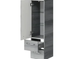 Badmöbel-Set Pelipal Kumba BxHxT 137 x 200 x 50 cm Frontfarbe graphit struktur quer 5-teilig und mehr mit Mineralguss-Waschtisch, Midischrank, Unterschrank und Wandschrank 99.770125193