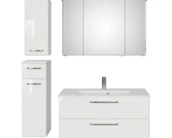 Badmöbel-Set Pelipal Kumba BxHxT 137 x 200 x 50 cm Frontfarbe weiß glanz 5-teilig und mehr mit Mineralguss-Waschtisch weiß, Unterschrank und Wandschrank 99.1070125094