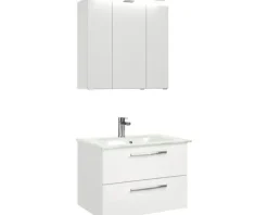 Badmöbel-Set Pelipal Kumba BxHxT 77 x 200 x 50 cm Frontfarbe weiß hochglanz mit Glas-Waschtisch weiß 99.77032609
