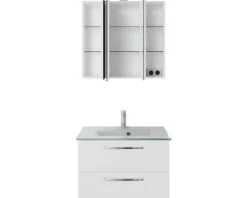 Badmöbel-Set Pelipal Kumba BxHxT 77 x 200 x 50 cm Frontfarbe weiß hochglanz mit Glas-Waschtisch weiß 99.77032609