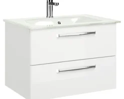 Badmöbel-Set Pelipal Kumba BxHxT 77 x 200 x 50 cm Frontfarbe weiß hochglanz mit Glas-Waschtisch weiß 99.77032609