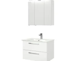 Badmöbel-Set Pelipal Kumba BxHxT 77 x 200 x 50 cm Frontfarbe weiß hochglanz mit Glas-Waschtisch weiß 99.77032609