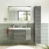 Badmöbel-Set Pelipal Quickset 328 BxHxT 145 x 200 x 39 cm Frontfarbe graphit struktur quer mit Mineralguss-Waschtisch und Hochschrank 328.120002