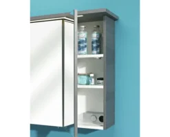 Badmöbel-Set Pelipal Quickset 328 BxHxT 145 x 200 x 39 cm Frontfarbe graphit struktur quer mit Mineralguss-Waschtisch und Hochschrank 328.120002