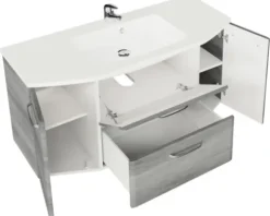 Badmöbel-Set Pelipal Quickset 328 BxHxT 145 x 200 x 39 cm Frontfarbe graphit struktur quer mit Mineralguss-Waschtisch und Hochschrank 328.120002