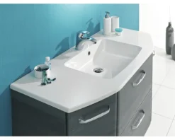 Badmöbel-Set Pelipal Quickset 328 BxHxT 145 x 200 x 39 cm Frontfarbe graphit struktur quer mit Mineralguss-Waschtisch und Hochschrank 328.120002