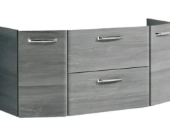 Badmöbel-Set Pelipal Quickset 328 BxHxT 145 x 200 x 39 cm Frontfarbe graphit struktur quer mit Mineralguss-Waschtisch und Hochschrank 328.120002