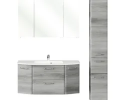 Badmöbel-Set Pelipal Quickset 328 BxHxT 145 x 200 x 39 cm Frontfarbe graphit struktur quer mit Mineralguss-Waschtisch und Hochschrank 328.120002