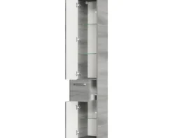 Badmöbel-Set Pelipal Quickset 328 BxHxT 145 x 200 x 39 cm Frontfarbe graphit struktur quer mit Mineralguss-Waschtisch und Hochschrank 328.120002