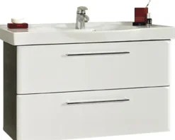 Badmöbel-Set Pelipal Sera BxHxT 92 x 57,5 x 47 cm Frontfarbe weiß hochglanz mit Waschtisch Keramik weiß 979.000920