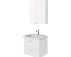 Badmöbel-Set Pelipal Serie 4035 BxHxT 60 x 200 x 45 cm Frontfarbe weiß Badmöbelset 3-teilig mit Waschtisch Keramik weiß und Keramik-Waschtisch Waschtischunterschrank Spiegelschrank mit LED-Beleuchtung