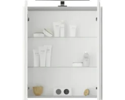Badmöbel-Set Pelipal Serie 4035 BxHxT 60 x 200 x 45 cm Frontfarbe weiß Badmöbelset 3-teilig mit Waschtisch Keramik weiß und Keramik-Waschtisch Waschtischunterschrank Spiegelschrank mit LED-Beleuchtung